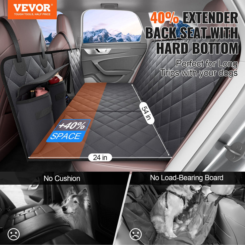 Back Seat Extender For Dogs,Dog Hammock For Car Back Seat,Waterproof Hard Bottom Dog Car Seat Cover For Back Seat 54"x24",Supports 400lbs With Mesh Window And Storage Pocket For Car, SUV